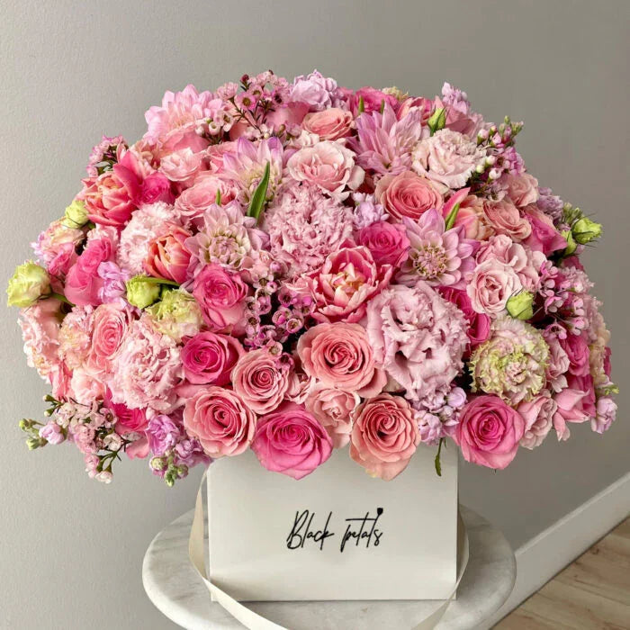 Pink-Full in Elite Flowers Medium Square Box