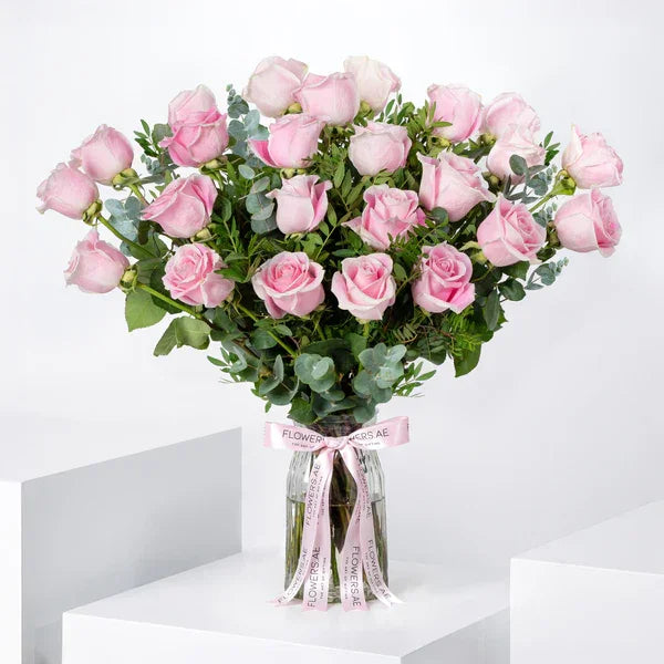 Valentine 25 Pink Roses Vase