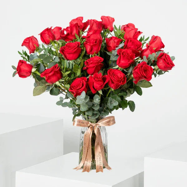 Valentine 25 Red Roses Vase