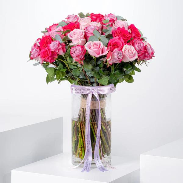 Valentine 50 Blush Roses Vase