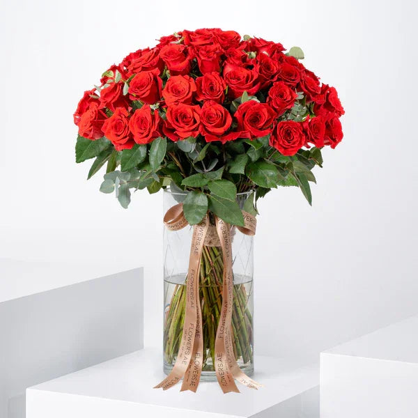Valentine 50 Red Roses Vase
